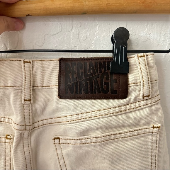 Reclaimed Vintage Ecru Cream Brown Stitching 90s Tapered Mom Fit Jeans 4 - Picture 8 of 13